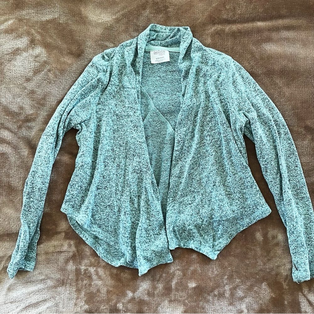 Danskin Now Girls Teal Marled Open Front Cardigan Size S 6/ 6X